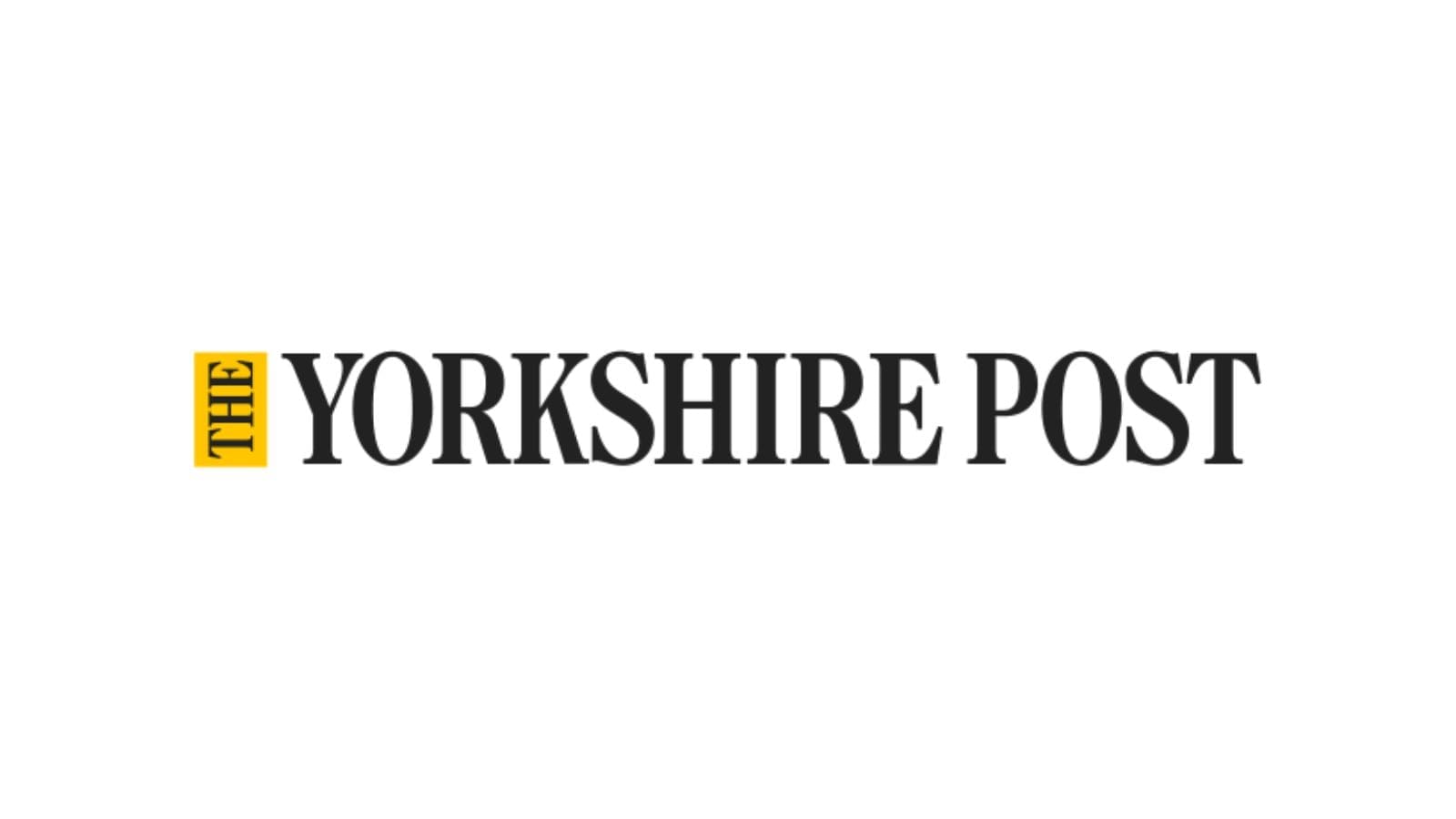 A sideways word "THE" in a yellow box. Next to this is the words "YORKSHIRE POST" in black.