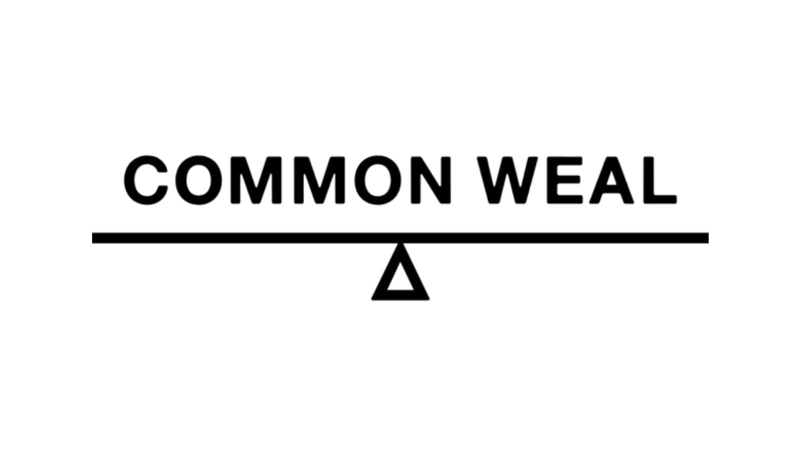 The words "COMMON WEAL" on top of a line connected to a triangle in the middle.
