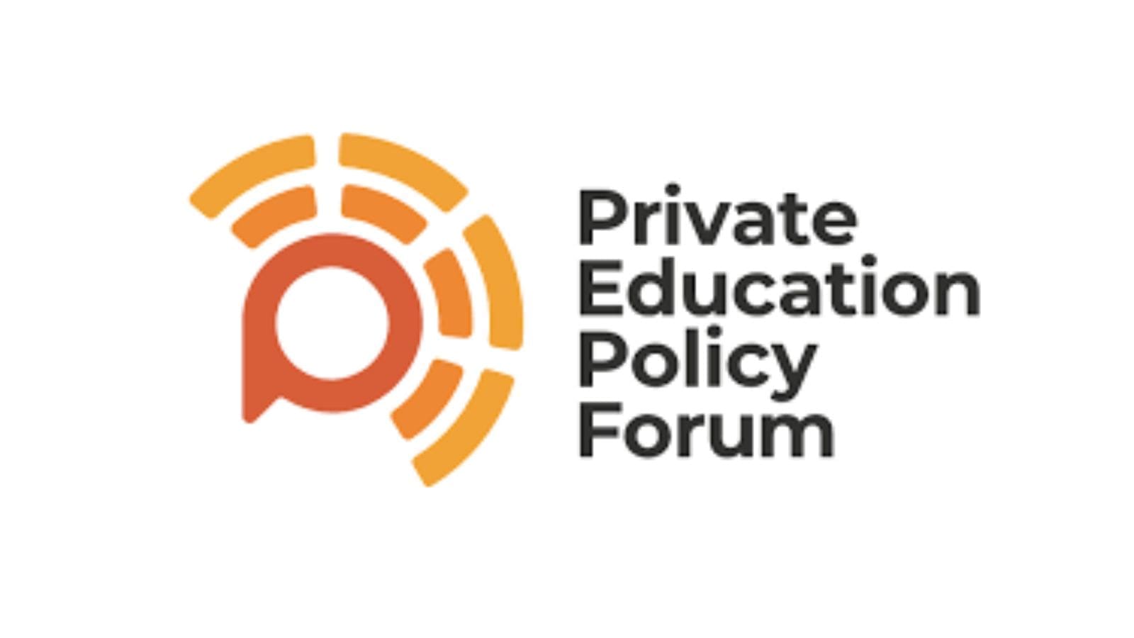 An orange circle with yellow lines around it. Next to this is the words "Private Education Policy Forum".