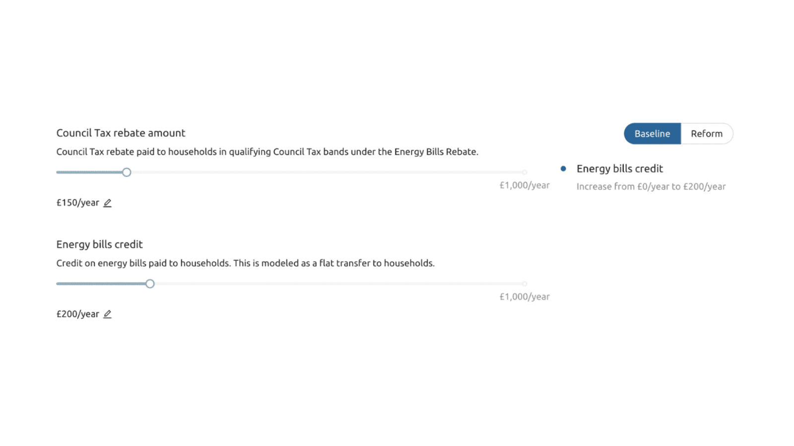 Website page showing "Council Tax rebate amount" and "Energy bills credit".