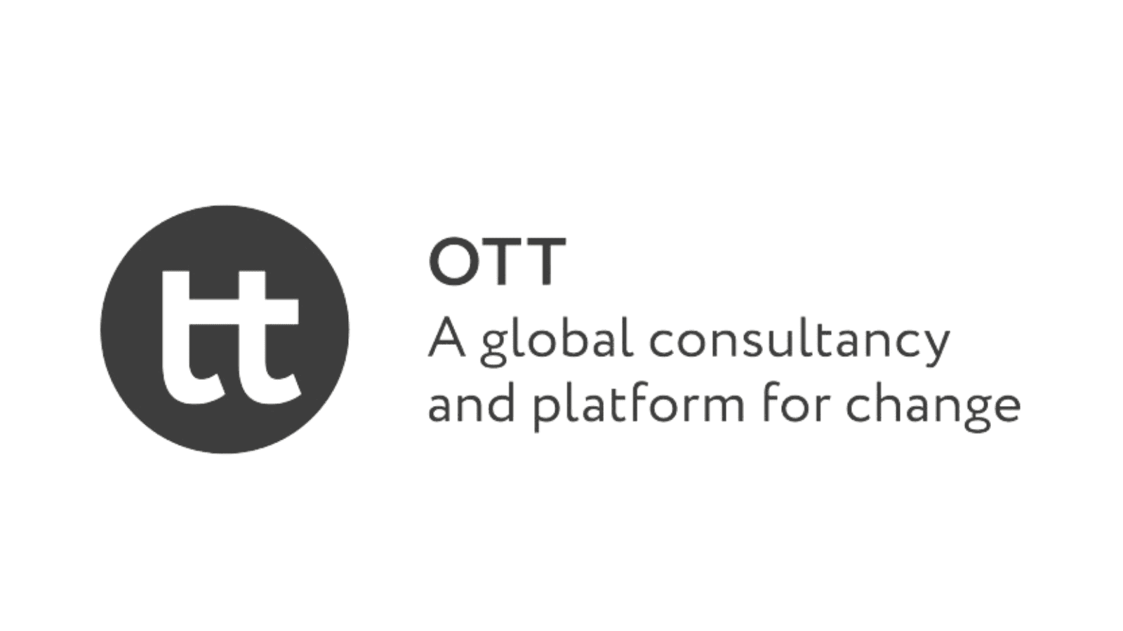 A black circle with the letters "tt" inside in white writing. Next to this are the words "OTT. A global consultancy and platform for change".