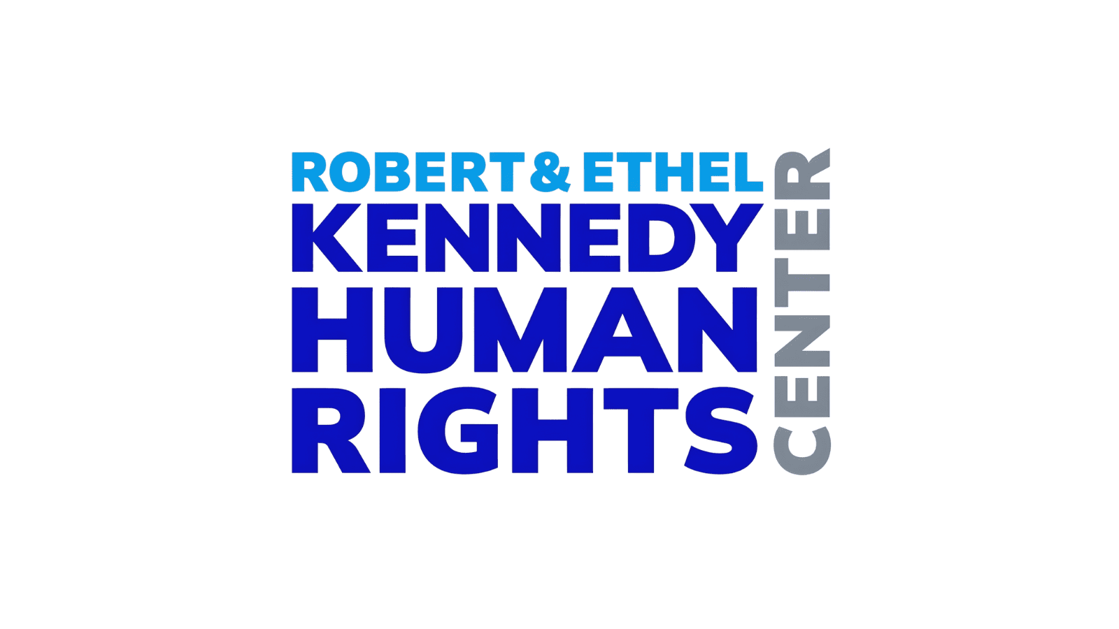 The words "Robert & Ethel Kennedy Human Rights Center." "Robert & Ethel" is in light blue, "Kennedy Human Rights" in dark blue and "Center" in grey.