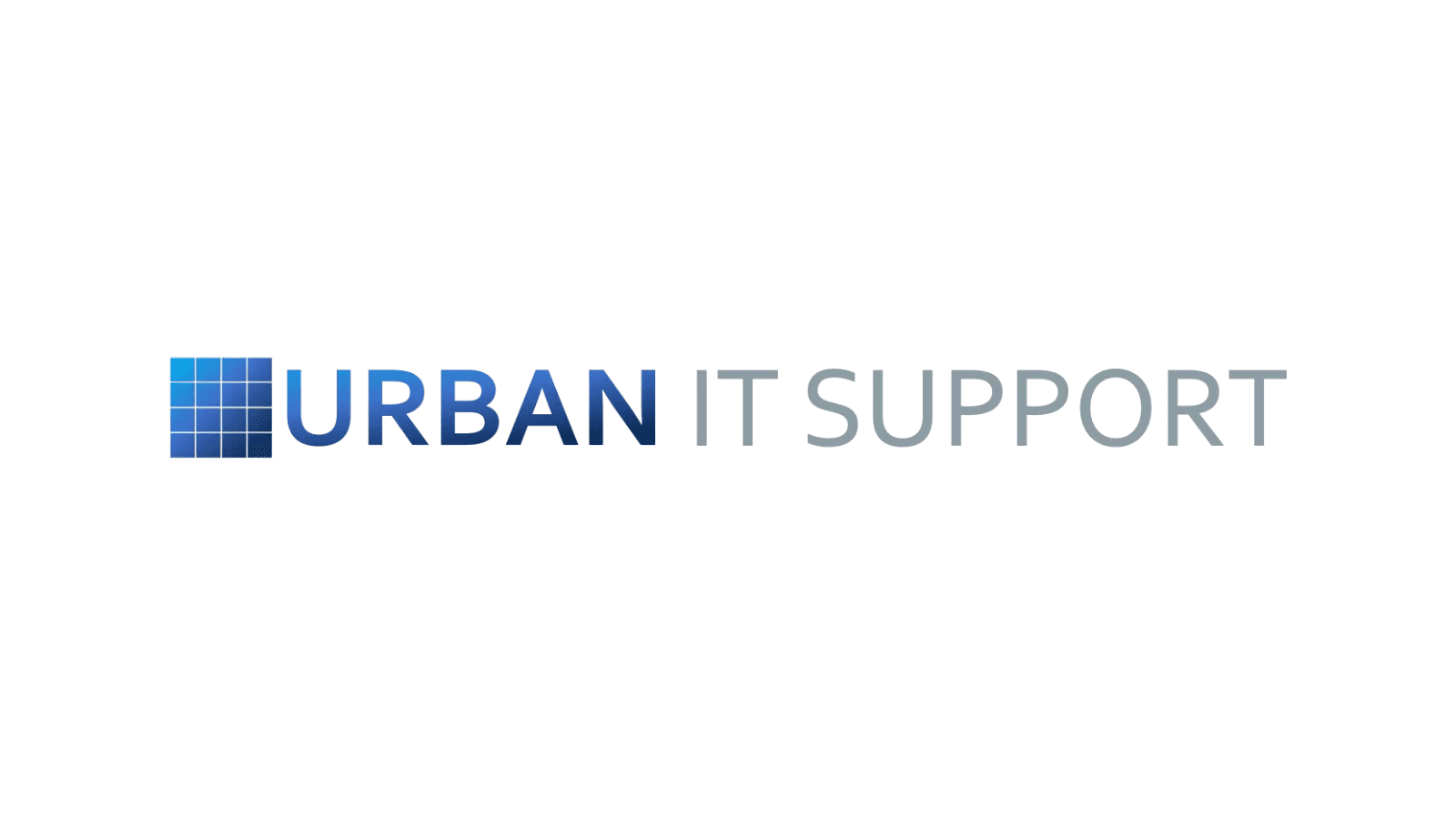 A blue box with the words next to it "URBAN IT SUPPORT"