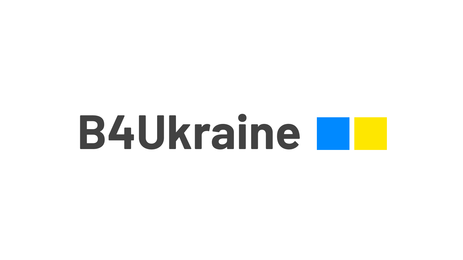 A white background with the words "B4Ukraine" and next to this a blue and yellow square.