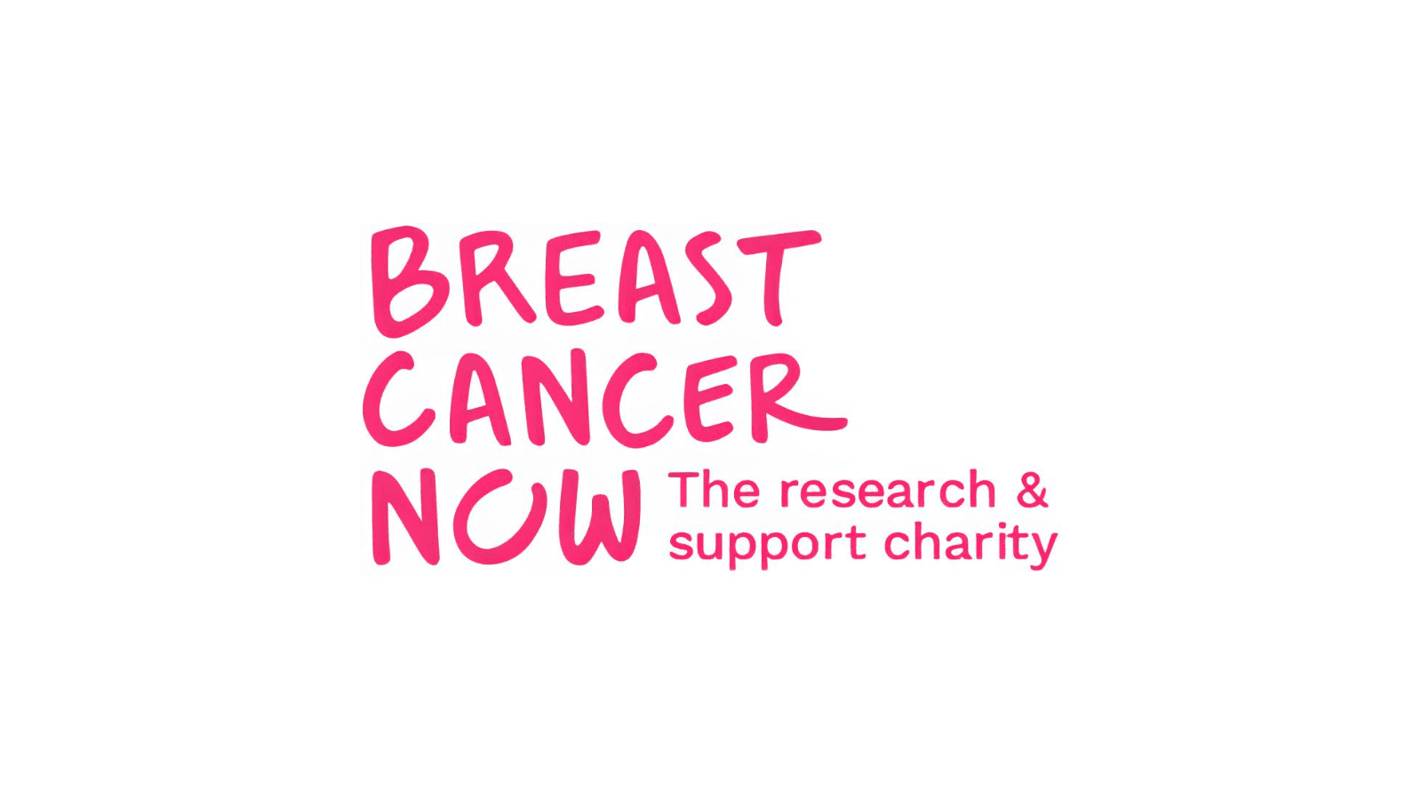 A white background with the words "Breast Cancer Now The research & support charity" in pink.