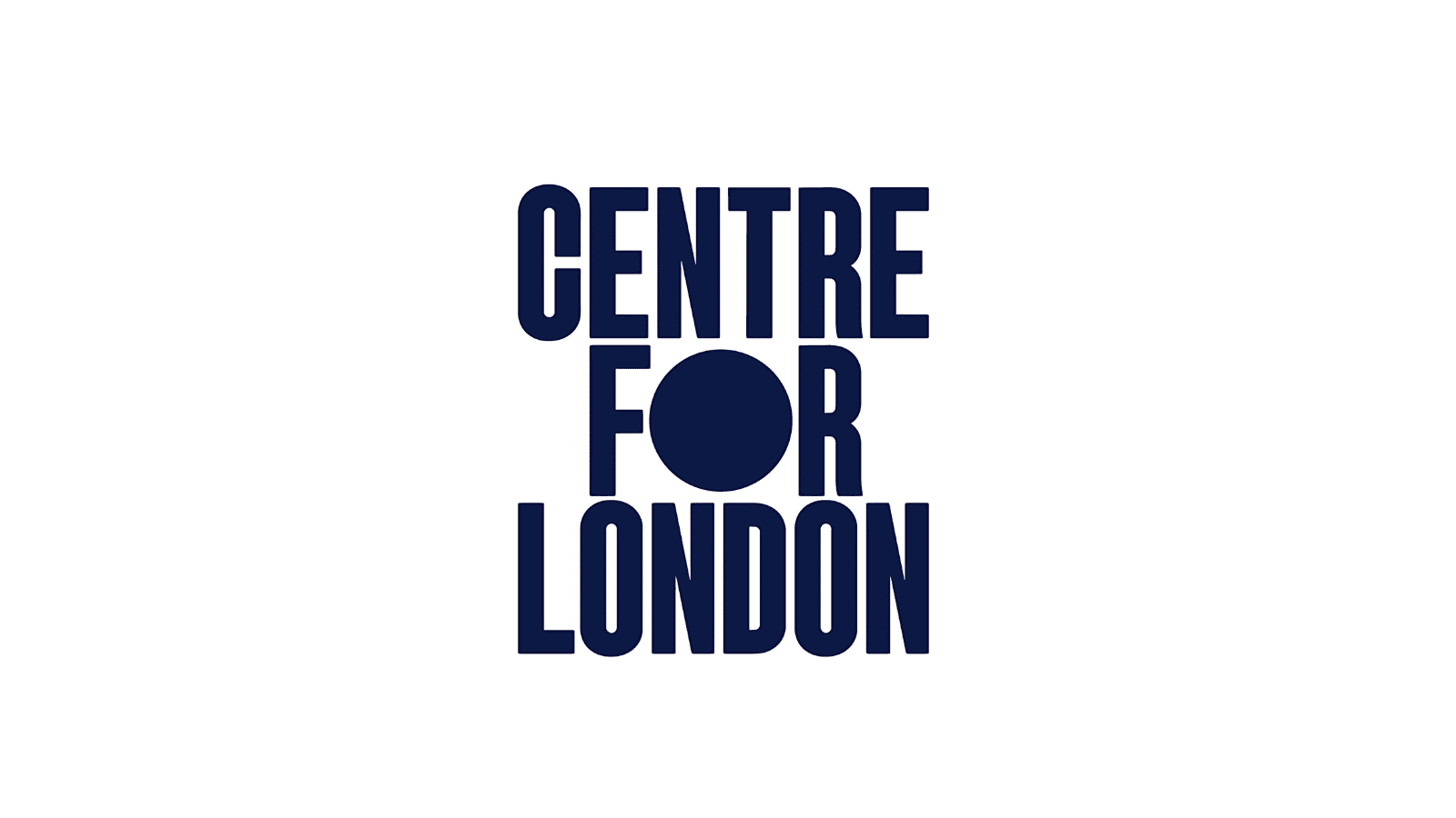 The words "Centre for London" in dark blue with the "O" in "for" filled in.
