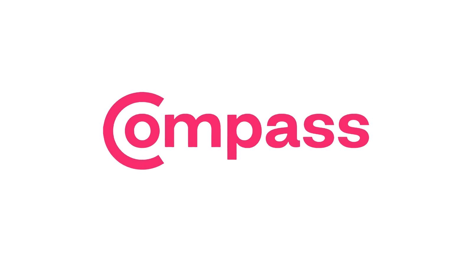 The work Compass in pink writing. The "C" contains the letter "O".