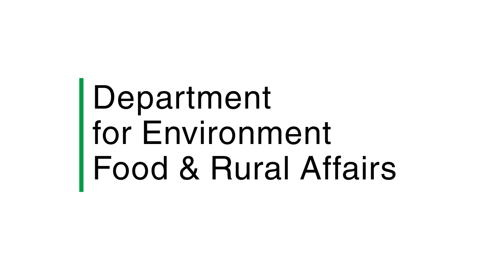 A white background with a green line running beside the page and then the words "Department for Environment Food & Rural Affairs".