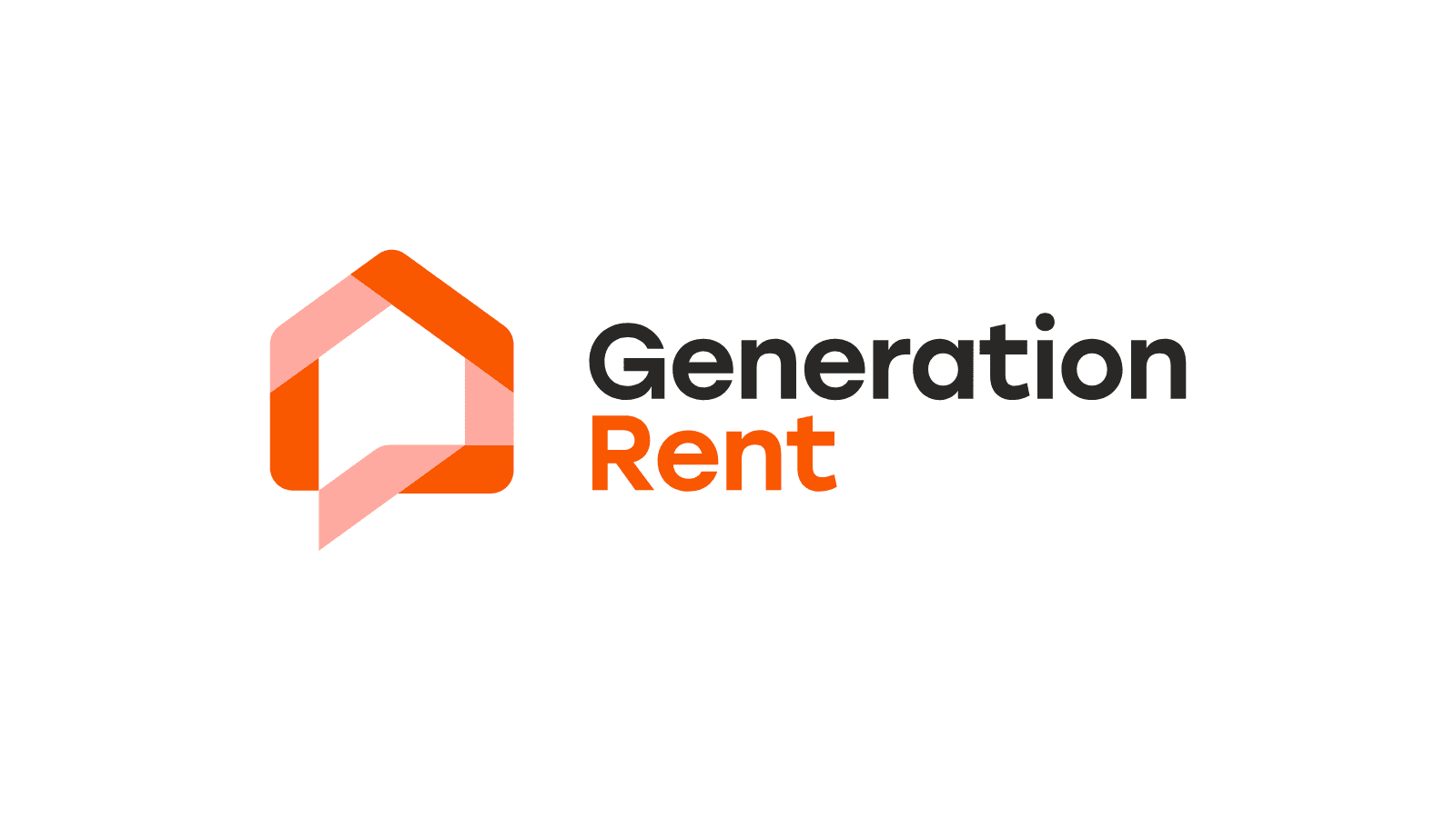 A white background with an outline of a house in orange which also makes the shape of a speech bubble and the words "Generation Rent" next to this. The word "Rent" is in orange and the word "Generation" is in black.