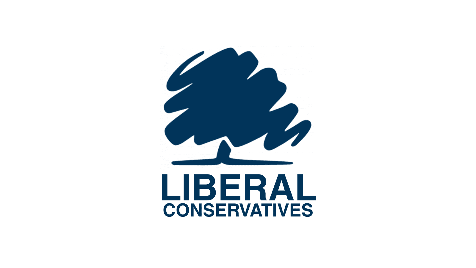 A tree in dark blue with the words beneath this saying "LIBERAL CONSERVATIVES."