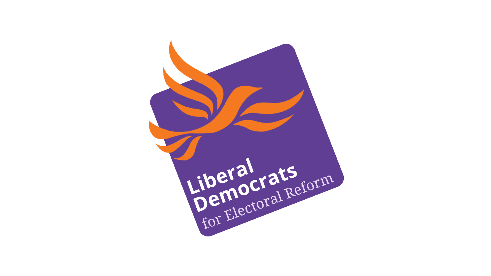 An orange Liberal Democrat bird with a purple square around it. Under this is the words "Liberal Democrats for Electoral Reform".