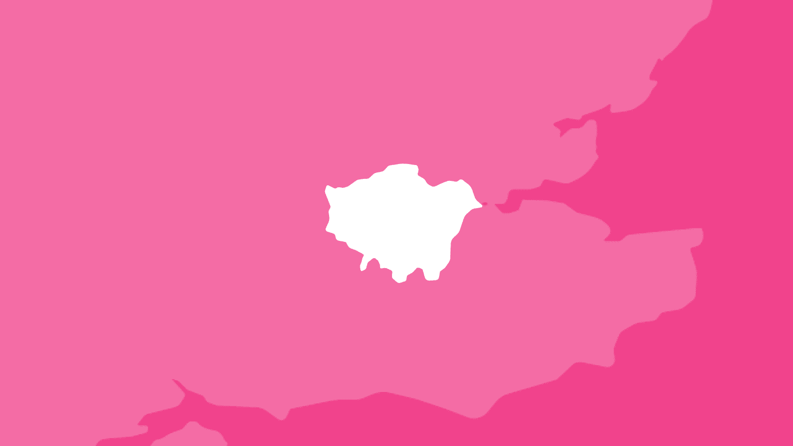 A pink background featuring a white outline of London. The area is highlighted against a faint, pale-white map of the United Kingdom to show its location within the UK as a whole.