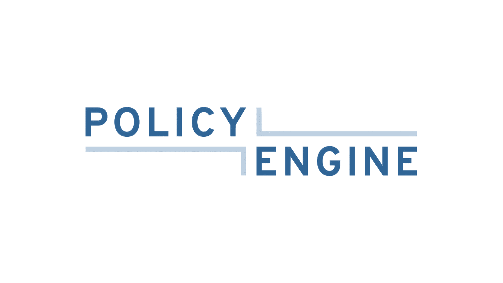 The words "POLICY ENGINE" in blue with two angled lines beside the words.
