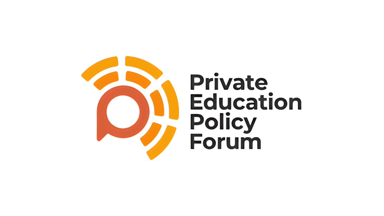 A letter "P" in orange surrounded by orange curved lines. Next to this are the words "Private Education Policy Forum".