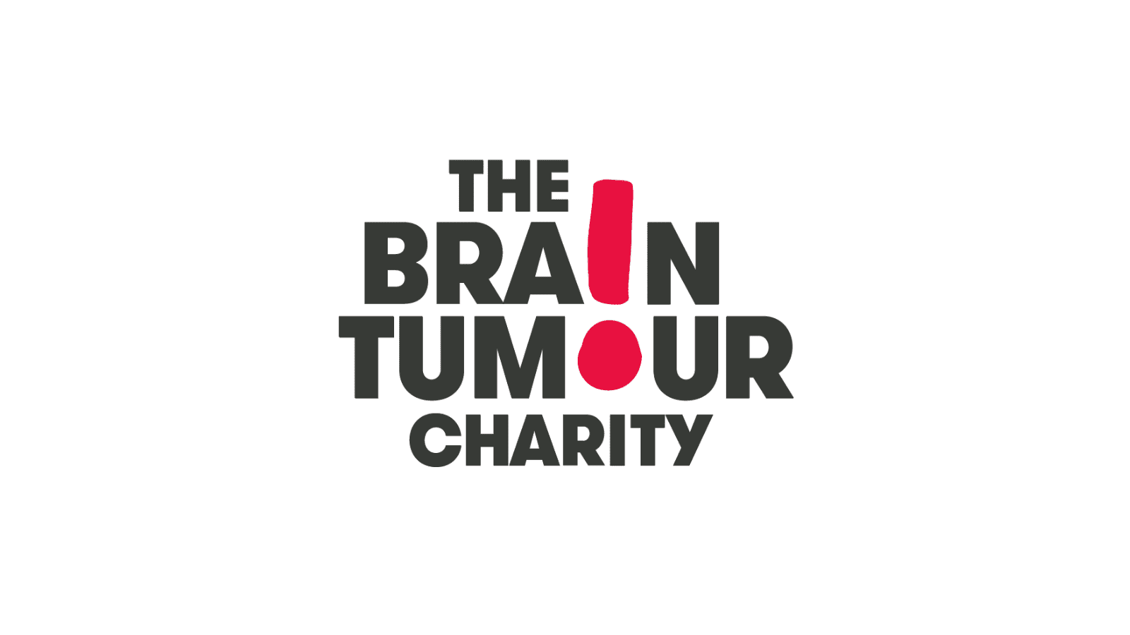 A white background with the words "The Brain Tumour Charity" in black writing. The "i" in "Brain" and the "o" in "Tumour" are coloured in red and create an exclamation mark.