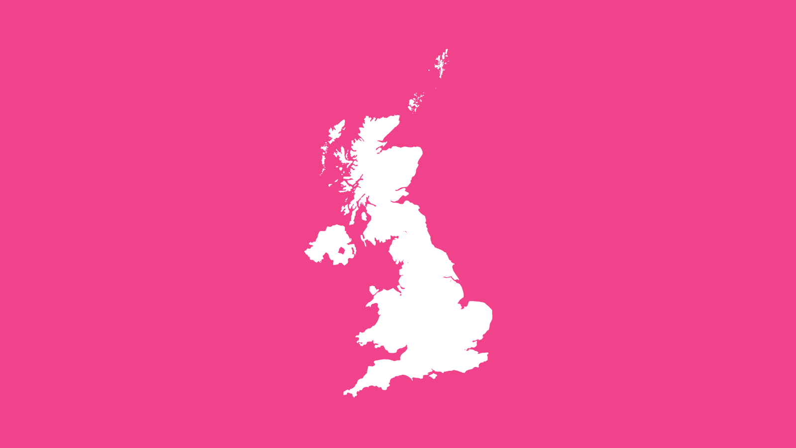 A map of the UK in white on a pink background.