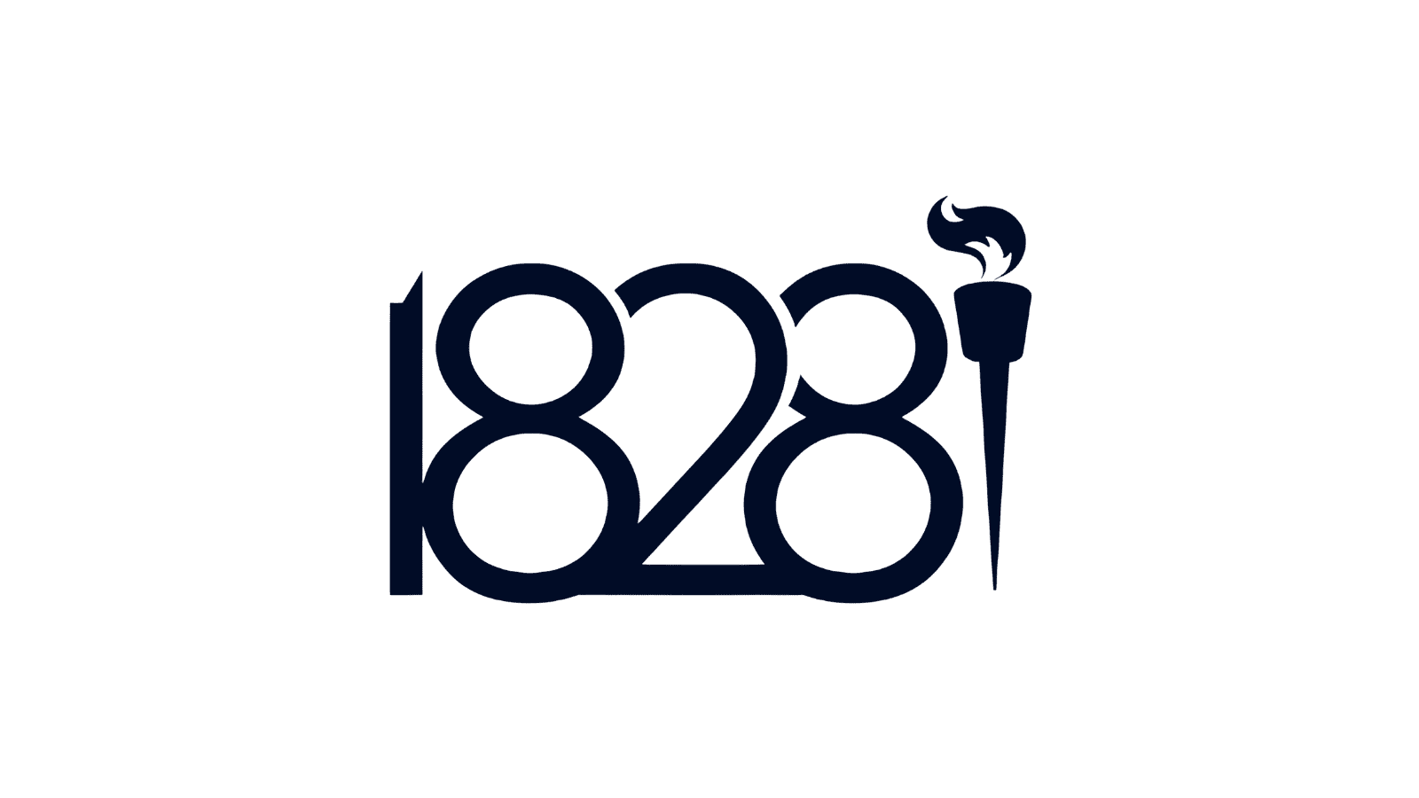 The numbers "1828" with a graphic of a torch next to it in dark blue.