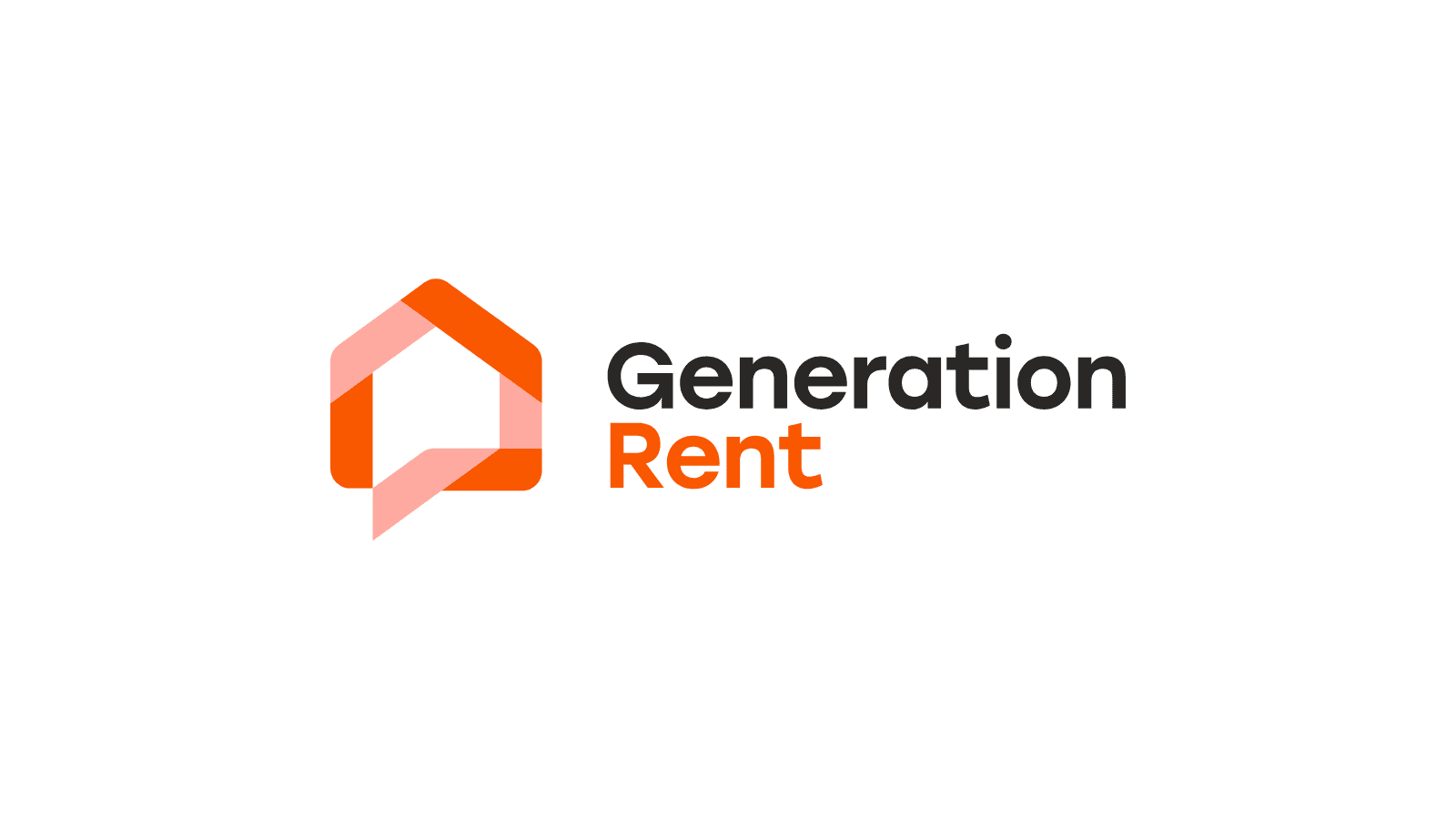 A house outline in orange with a speech bubble coming out of the bottom. Next to this are the words "Generation Rent" with the word "Rent" in orange.