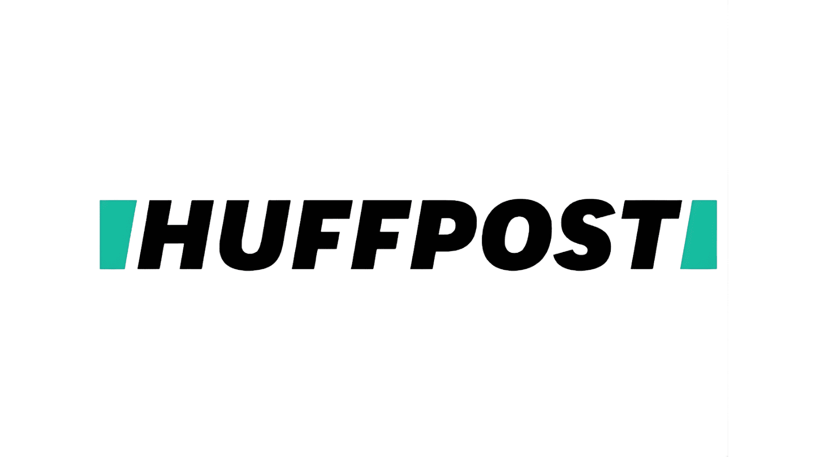 The word "HUFFPOST" between two green blocks on either side of the word. This is on a white background.
