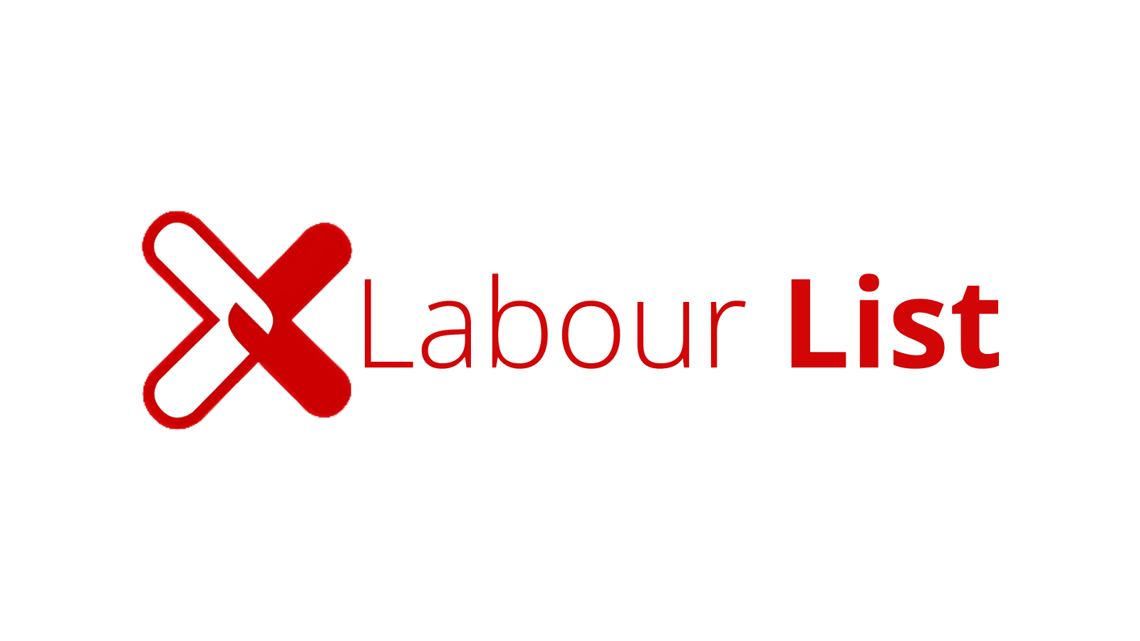 A cross with the words "Labour List" next to it, both in red on a white background.