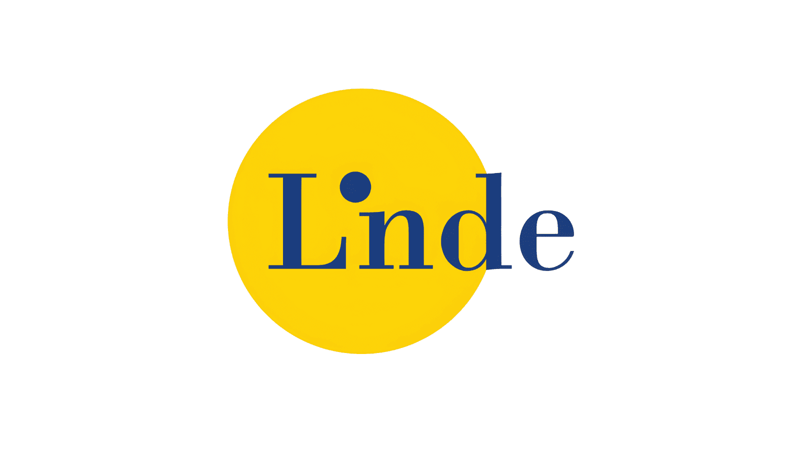The word "Linde" in blue with a yellow circle in the background.
