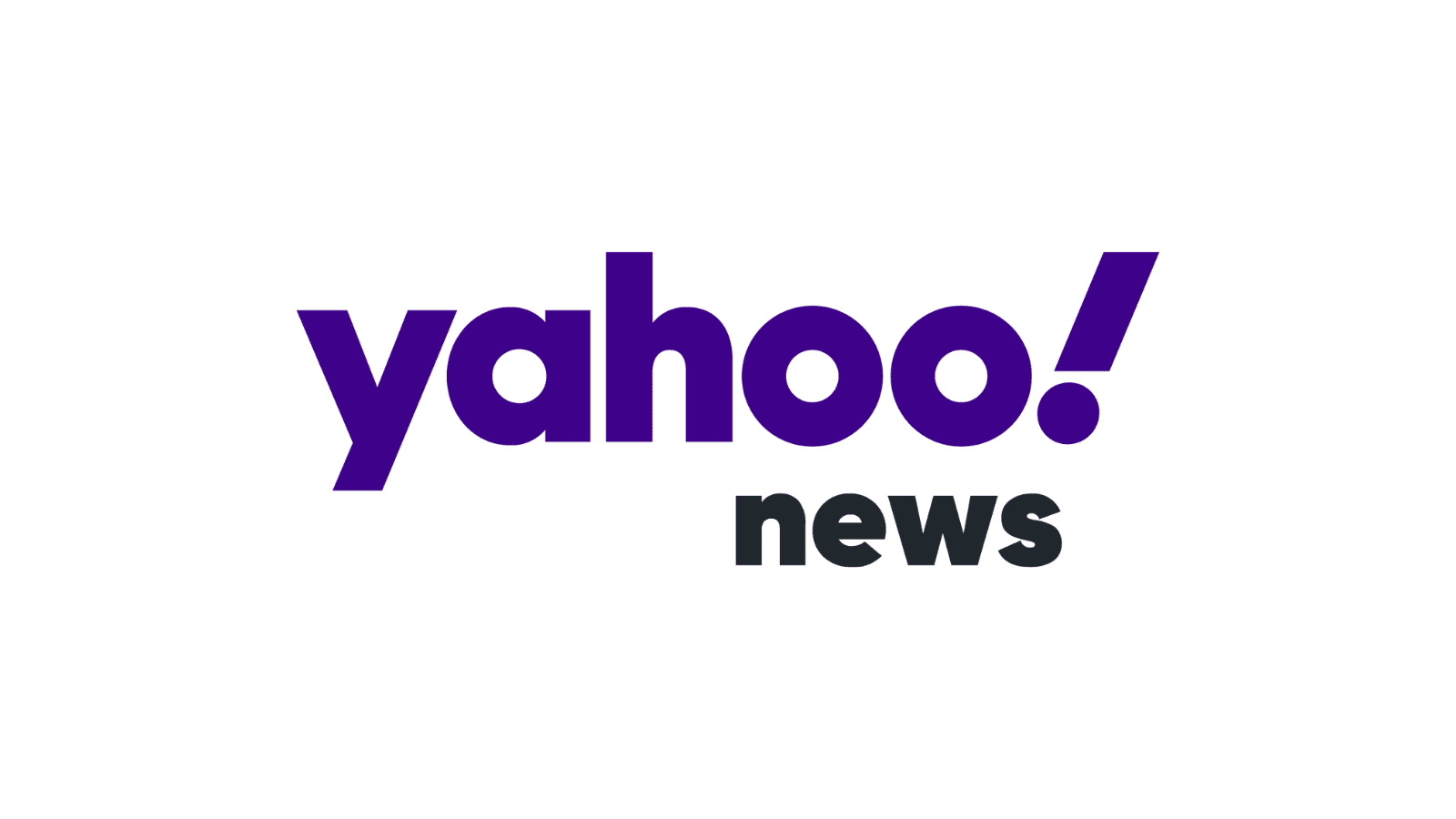 A white background with the words "Yahoo! news" in purple with the word "finance" in grey.